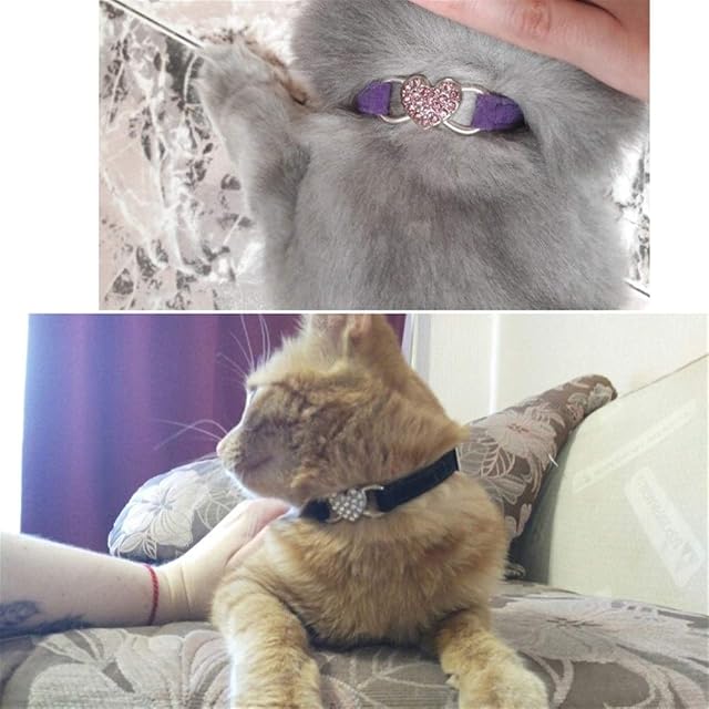 Foto 4 de 6 de Homeilteds Encanto De Corazón Y Collar De Gato De Campana Elástico De Seguridad Ajustable con Suave…