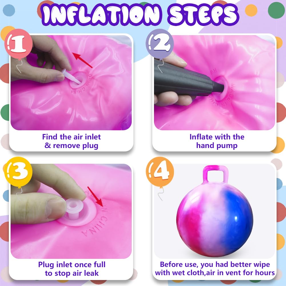 AMFUN Space Hopper,18 Inches Hopper Ball for Kids Age 3-12,Jumping Ball with Handle,Inflatable Hopper Ball with Pump for Boys Girls Age 3 and up Outdoor Garden Game(Pink Blue) - Image 4