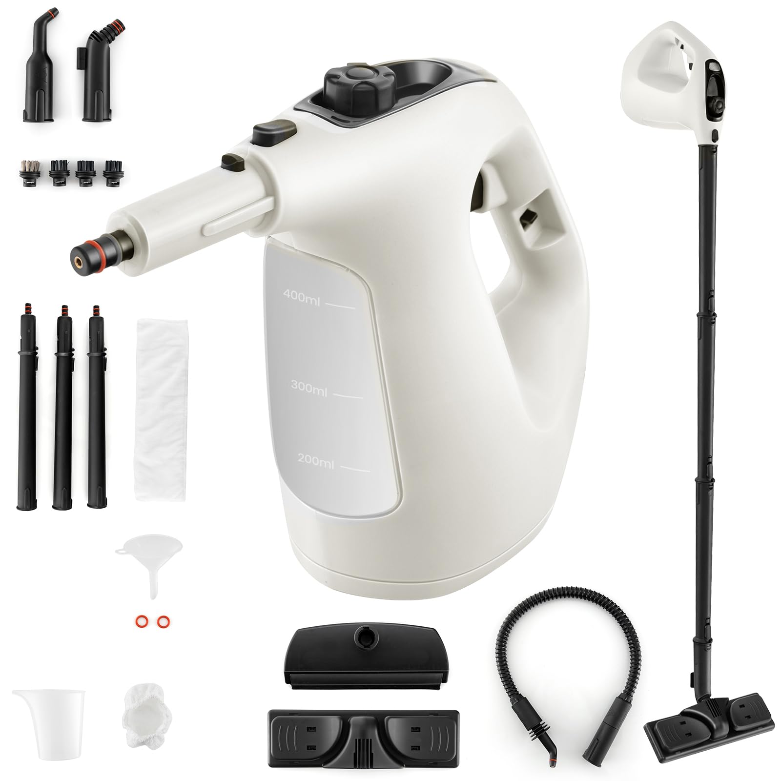 SOARS limpiador a Vapor con 14 Accesorios, Limpiador de Vapor: 2 bar, máx. 125 ℃, Listo en 1 Min, Potente 1500W, Depósito: 400ML, para Alfombras, Suelos y Ventanas (Gris)