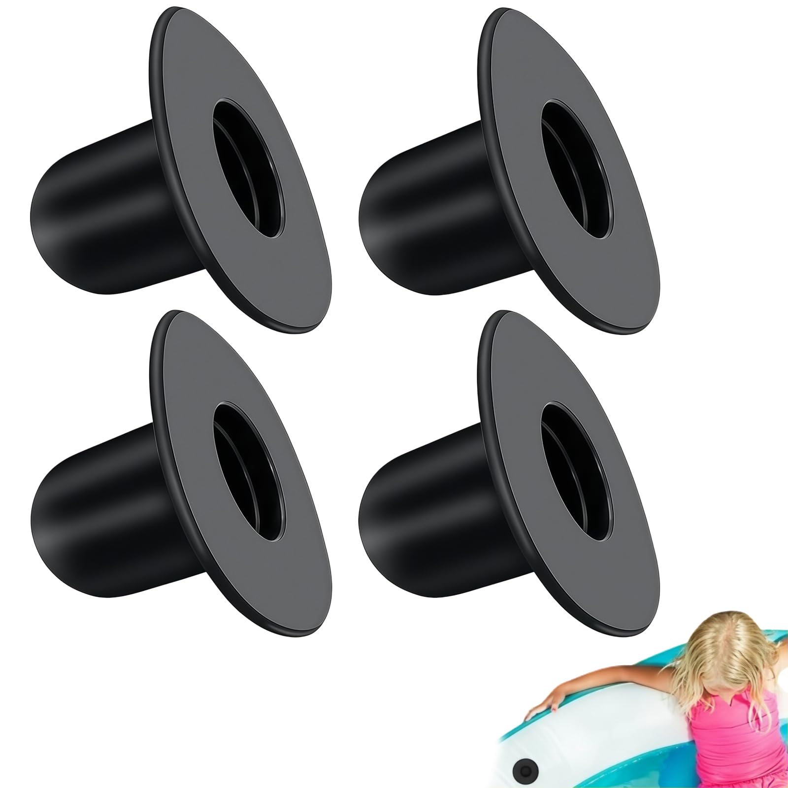 Long Pool Wall Plugs, Black Stoppers for pool filter pump, 4 Pack