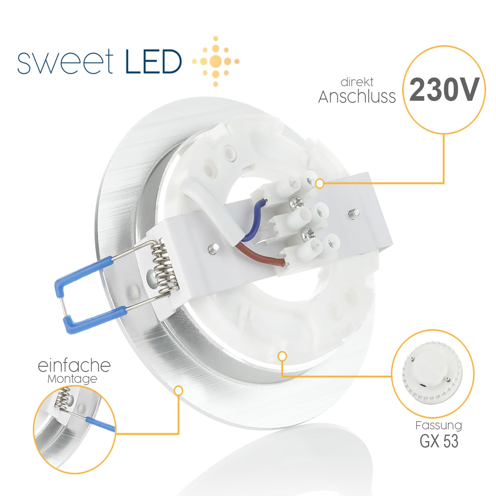 6x LED Einbaustrahler Flach 8,2W GX53 – 750 Lumen, Deckenstrahler 4000K Neutralweiß – 95mm Lochmaß, 108mm Außenmaß – Deckenspots alu-gebürstet – Ultra Slim Deckenleuchte