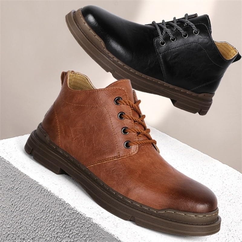 Men's Soft-Soled Oxford Shoes Mid-Cut Round Toe Casual Shoes Warm Shock-Absorbing Breathable Flat Heel Shoes for Men