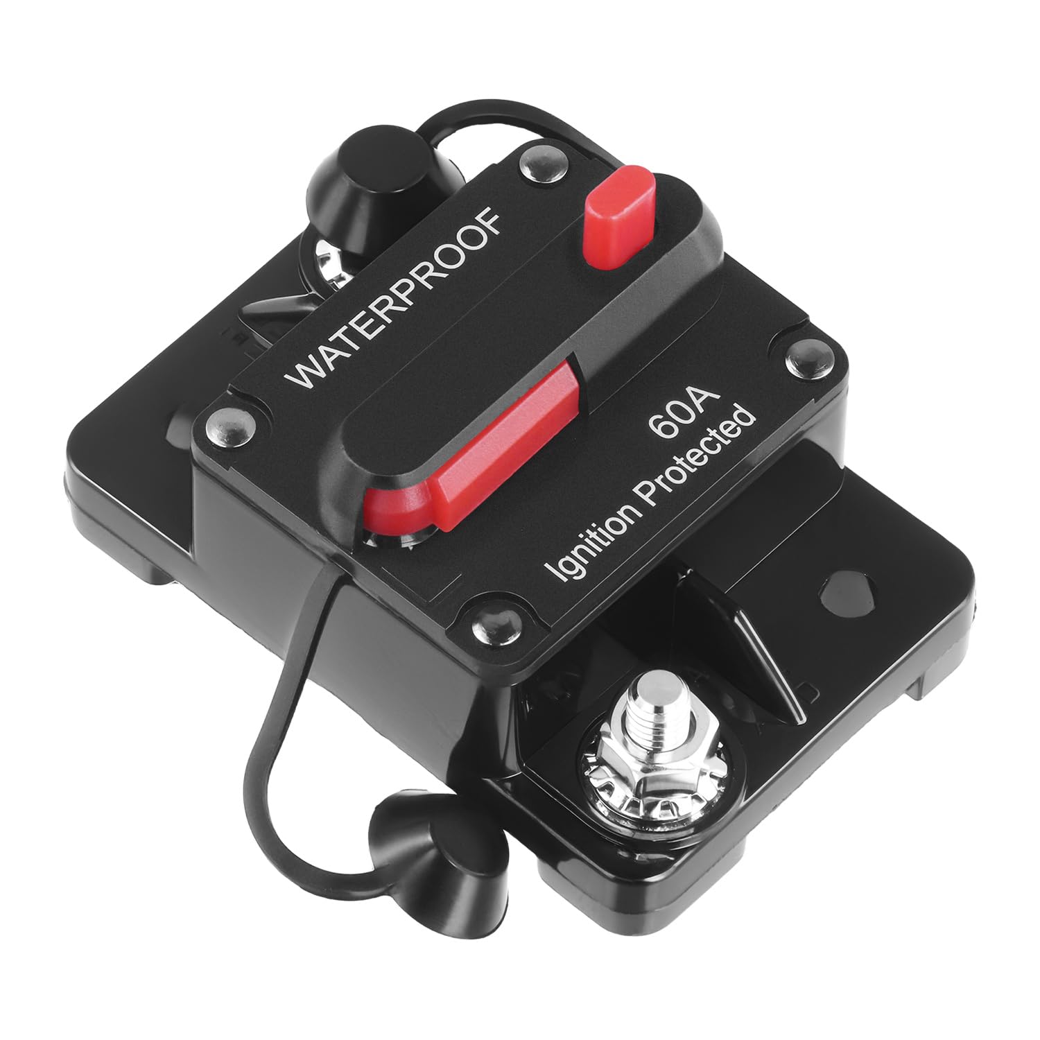 QWORK® Wyłącznik automatyczny 60 A z ręcznym resetowaniem 12 V-48 V DC, wodoodporny, inline, do silników trolingowych, samochodów, łodzi, ciężarówek