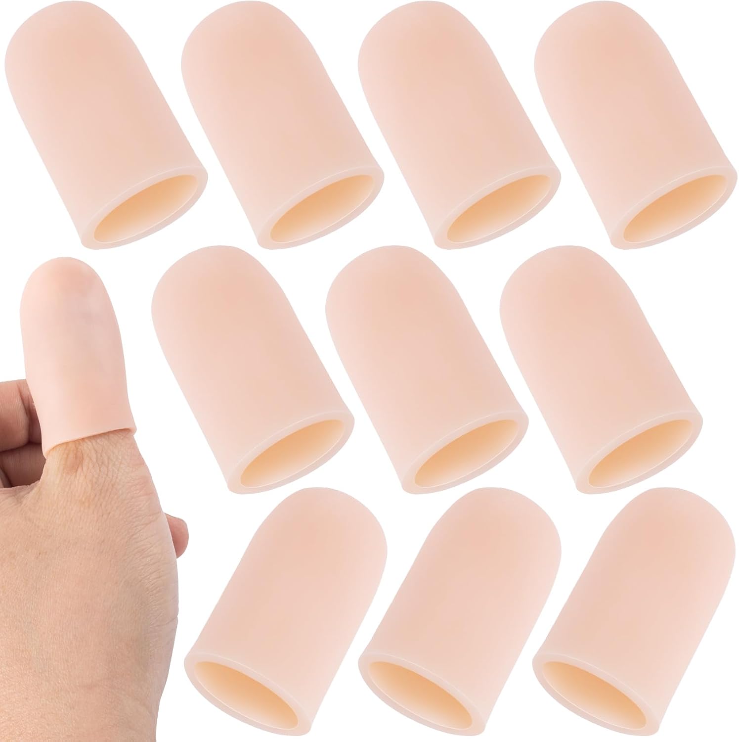 10pcs Gel Finger Cots, Thumb Protector for Wounds, Finger Condom for Injury, Soft Flexible Finger Sleeve Support for Hands Cracking, Eczema Skin, Trigger Finger Arthritis Pain Relief