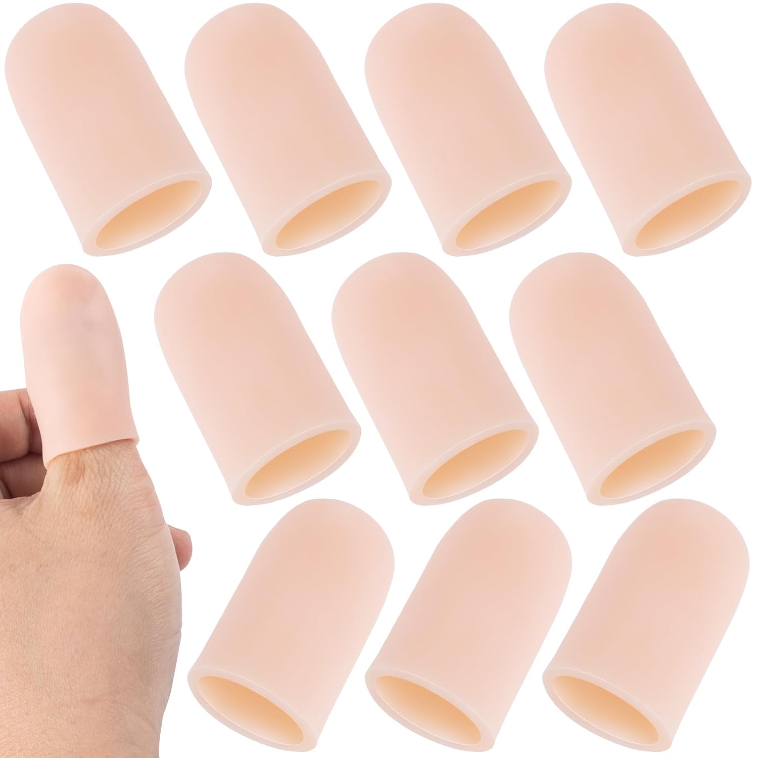 10 Pcs Gel Fingercot Wound Thumb Protector Injury Finger Condoms Soft Flexible Finger Sleeve Support for Palm Cracks, Eczema Skin, Trigger Finger Arthritis Pain Relief
