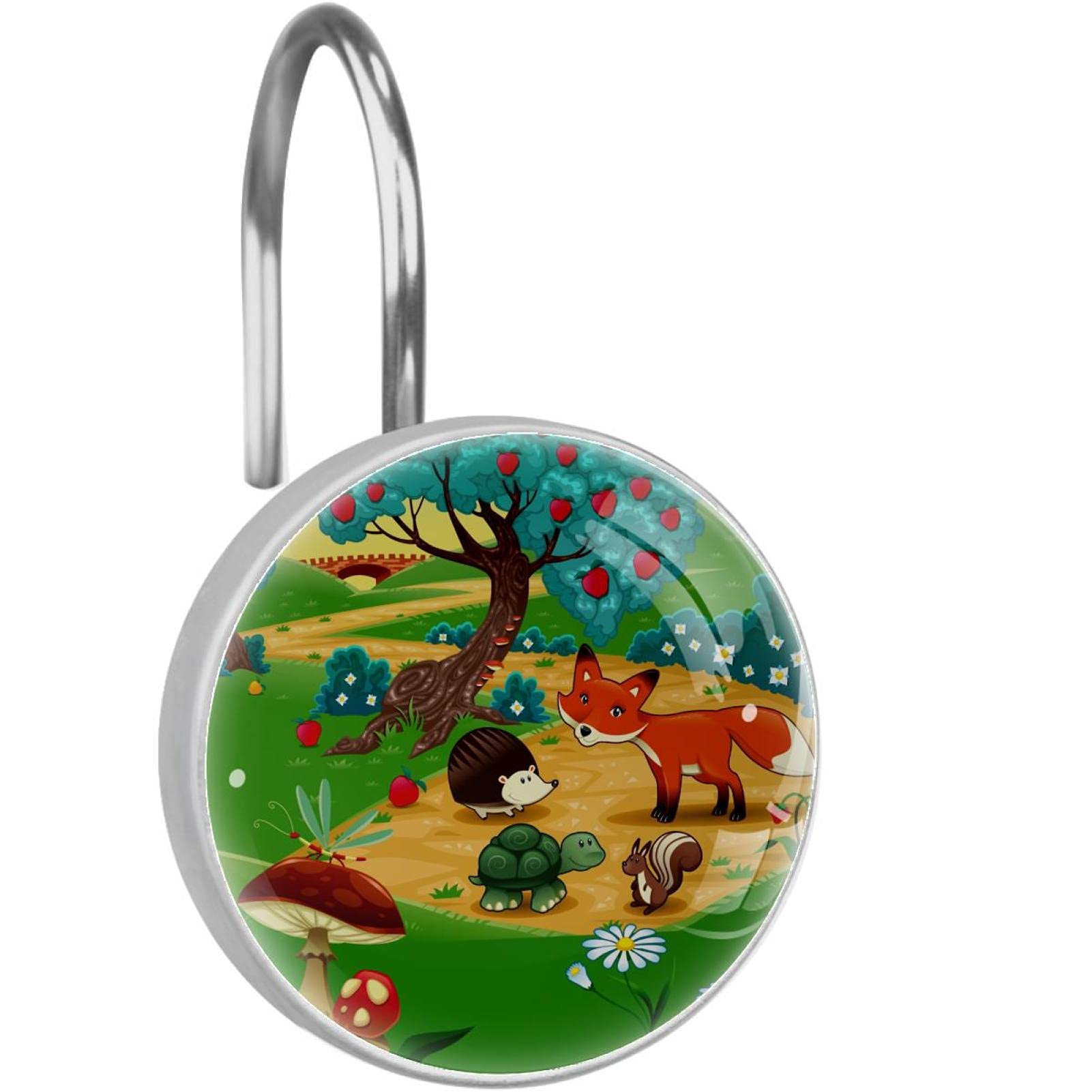 Anneaux de douche en inox à motif renard et fleurs pour une ambiance nature et zen