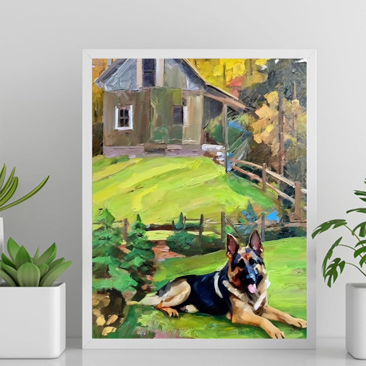 Paint by Numbers German Shepherd Dog DIY Acrylic Painting Kit with Brushes Pigment Oil Painting Artwork Adults Beginners Wall Decor 12x16inch(30x40cm) Frameless