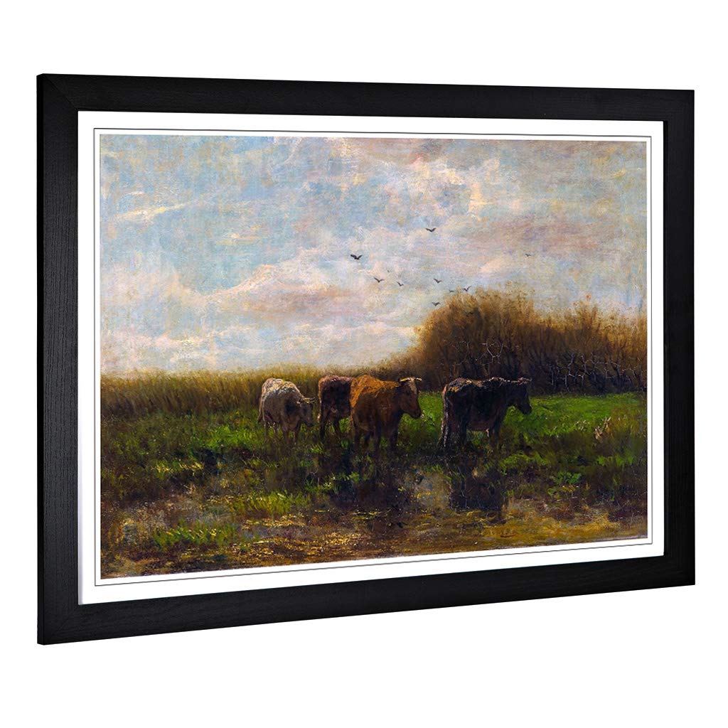 Big Box Art Framed Print of Willem Maris Cows Design | Wall Art Picture | Home Decor for Kitchen, Living, Dining Room, Lounge, Bedroom, Hallway, Office, Black, A2 / 24.5x18 Inch / 62x45cm