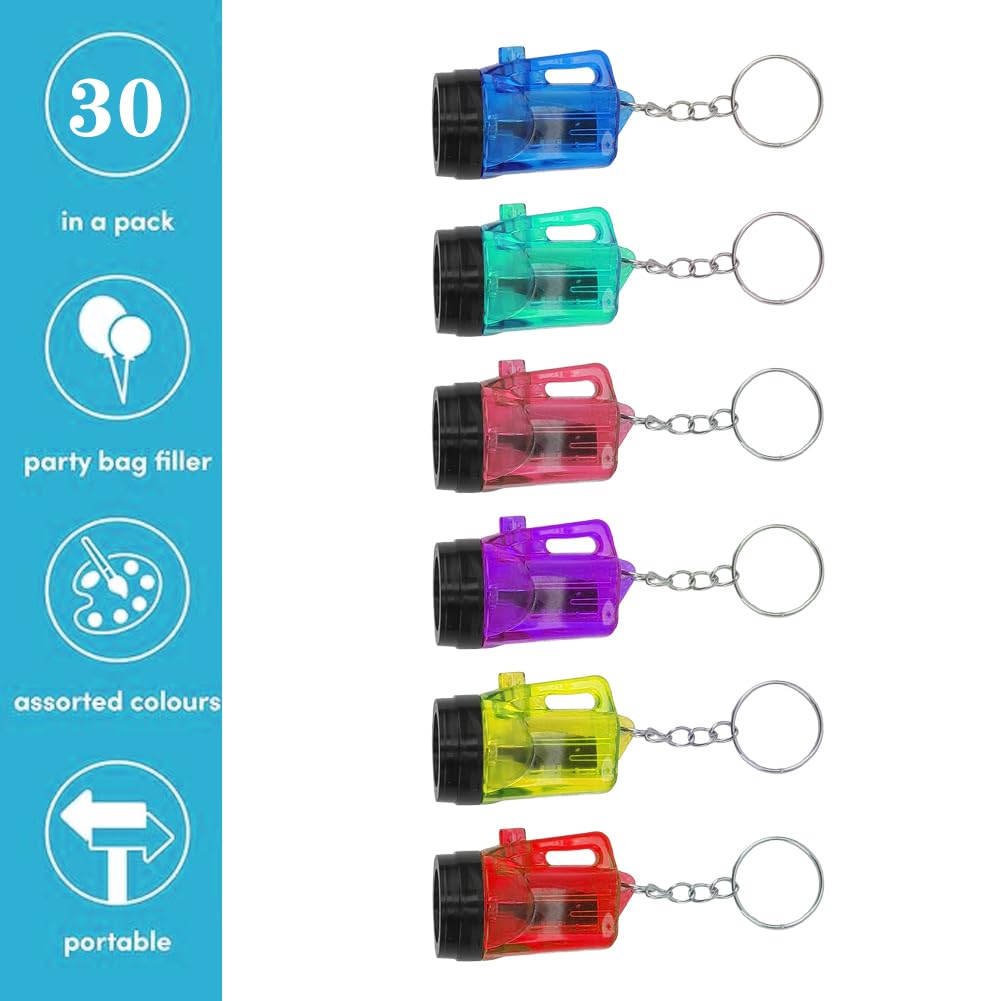 14x Mini LED Taschenlampen - Schlüsselanhänger Mit Karabiner In 7 Farben
