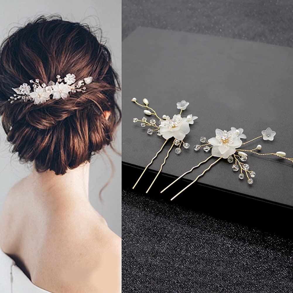 26 Pack Gold Wedding Hair Accessories Bridal Combs Pins Jewelry Headpieces Amazon.com : inSowni 26 Pack Gold Flower Pearl Wedding  main image 2