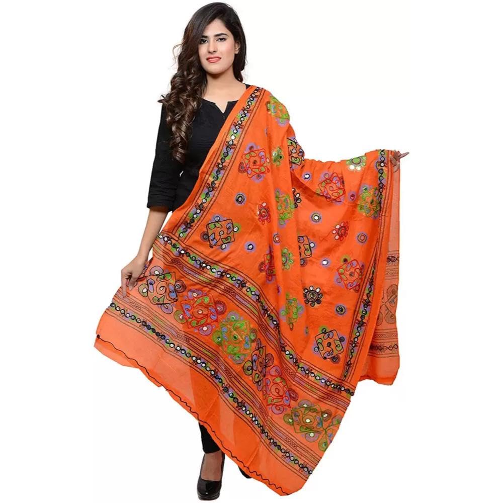pk hub Women's Silk Bandhani Bandhej Dupatta with Gota Work, Latkan, Embroidery & Mirror Work - 2.25 Meter-picture-14