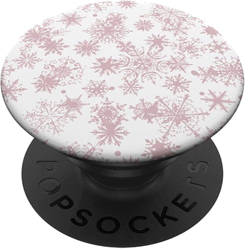 Miniatura 1 de Pretty Rose Pink Christmas Snowflakes en invierno Blanco Mujeres PopSockets Standard PopGrip