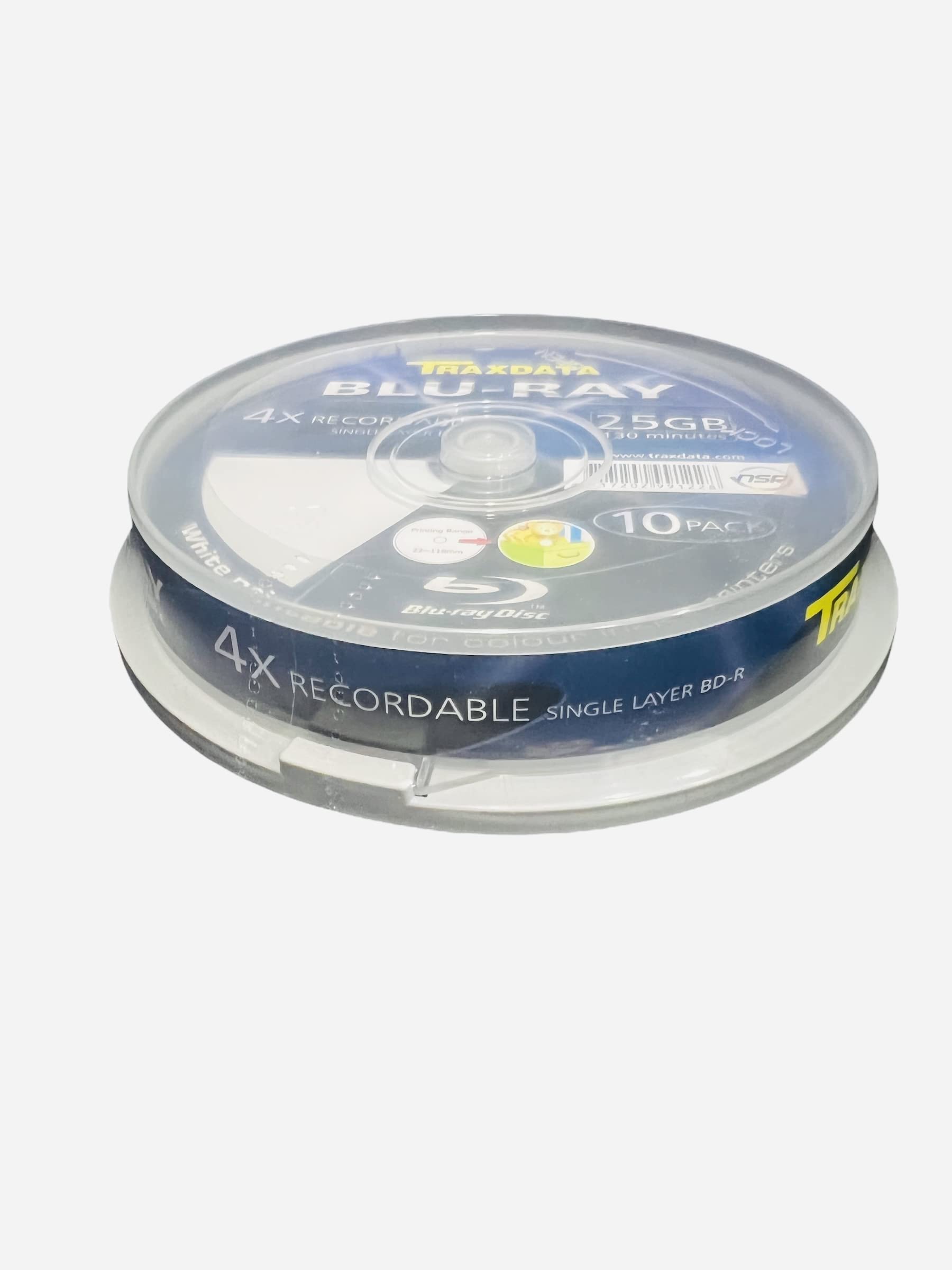 Traxdata Blu-Ray-Discs für Tintenstrahldrucker, 25 GB, 4 x 130 Minuten, Weiß, 10 Stück