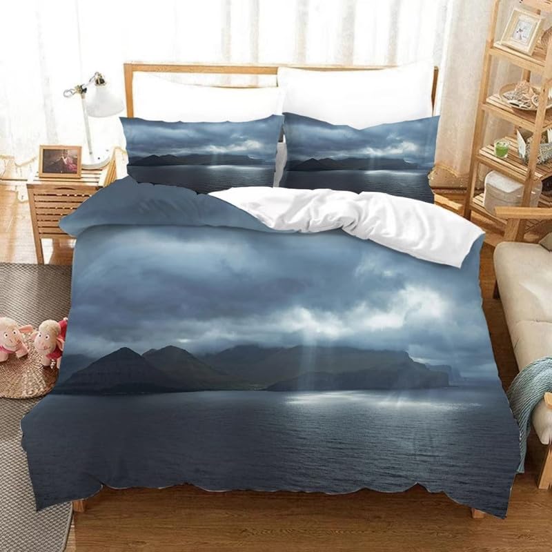 Housse de couette 140x200 anti-poussière gris, parure de lit microfibre lit une place