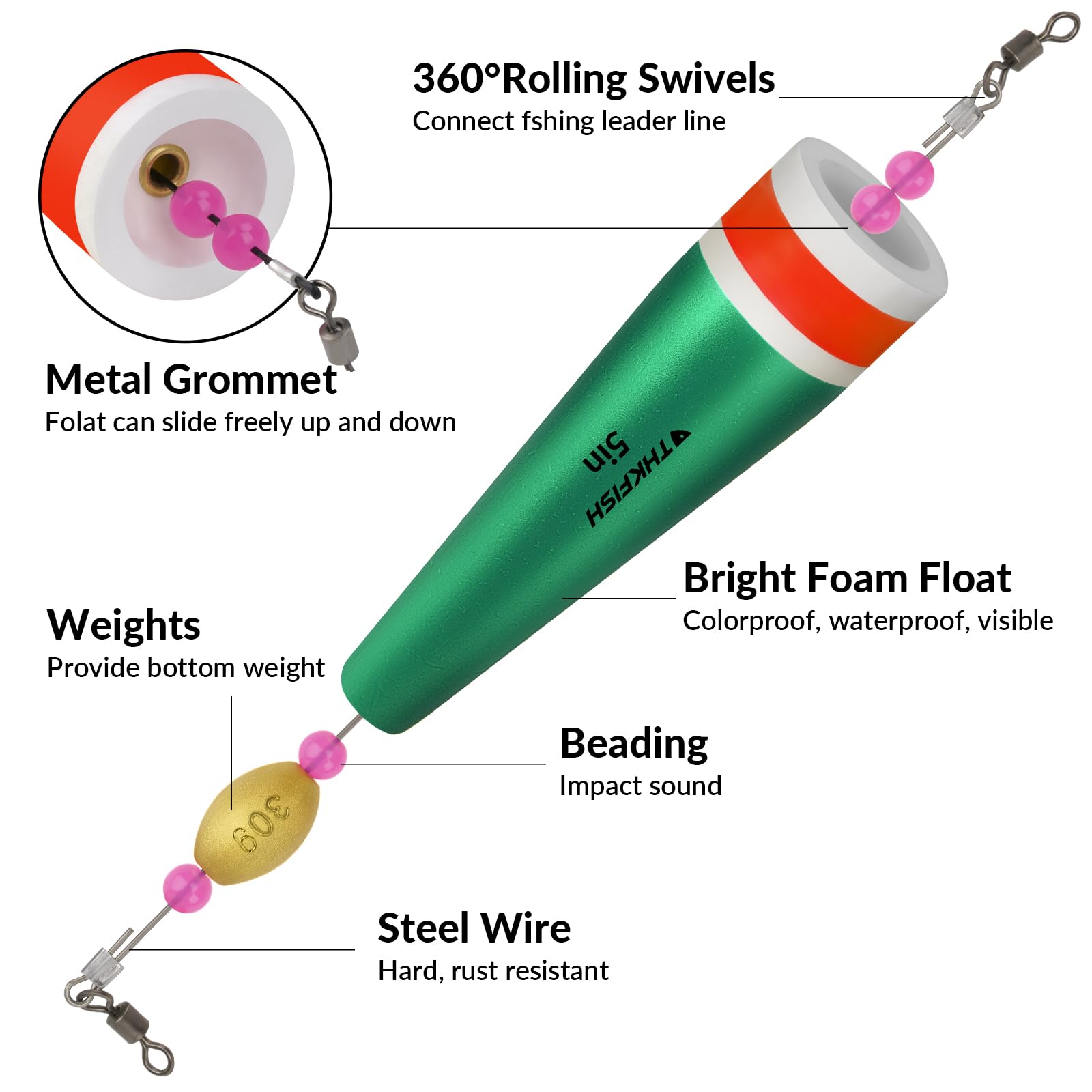 THKFISH Fishing Floats Bobbers Fishing Popping Cork Trout Float Rig ...