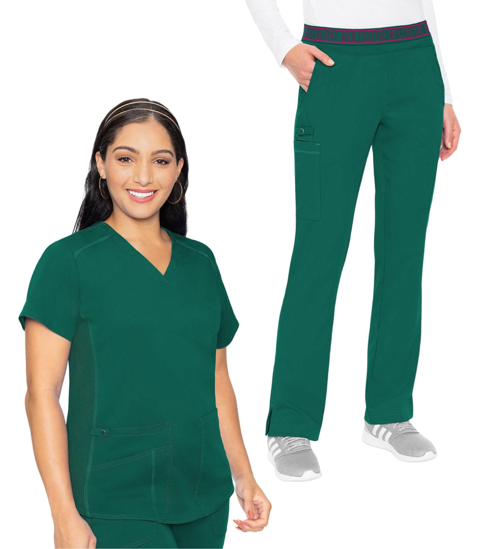 Med Couture Scrub Set For Women, 11 Pockets with V-Neck Scrub Top MC7459 and Comfortable Scrub Pants, MC7739