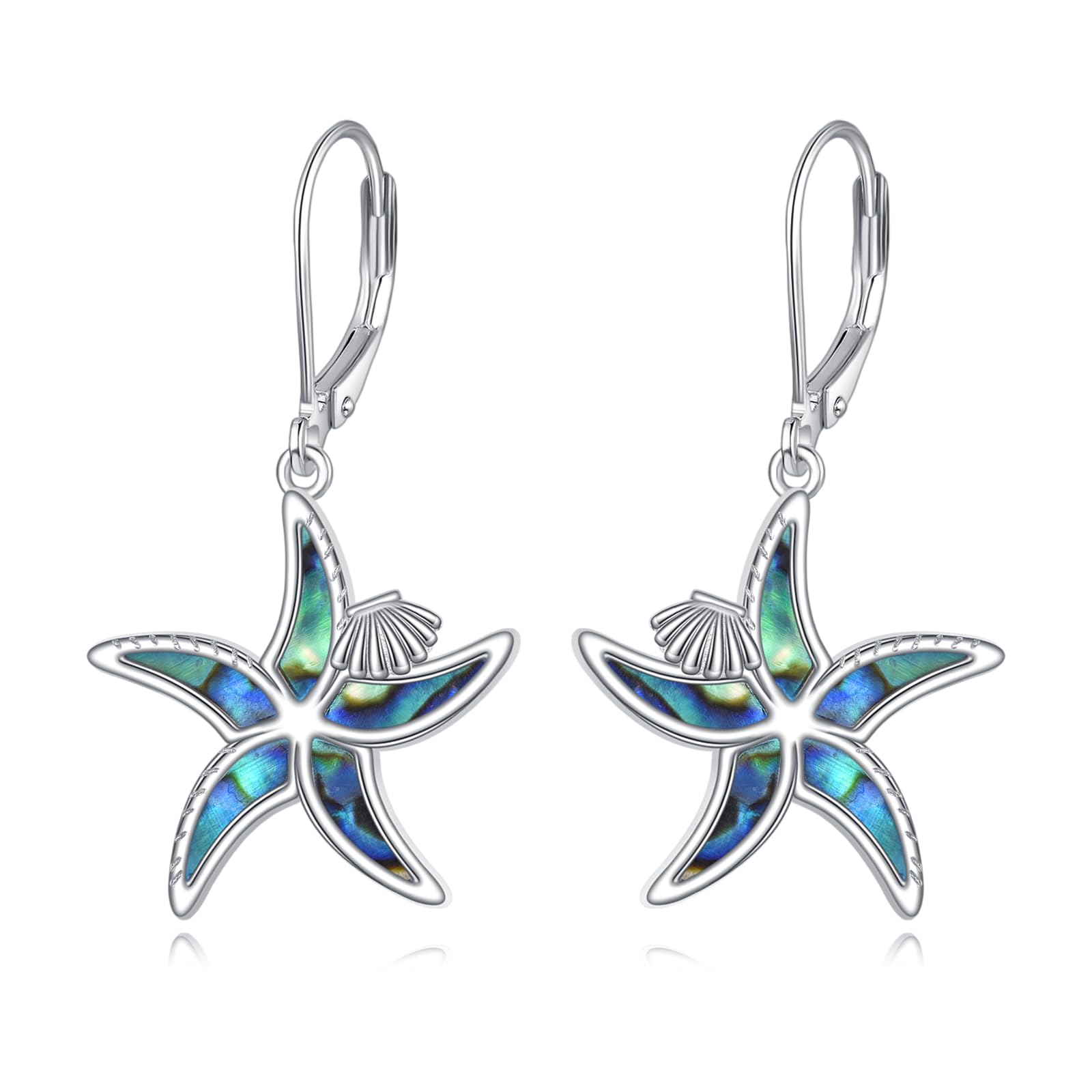 YAFEINI Pendientes de estrella de mar, plata de ley 925, concha de abulón, estrella de mar, joyería del océano, regalos para mujeres