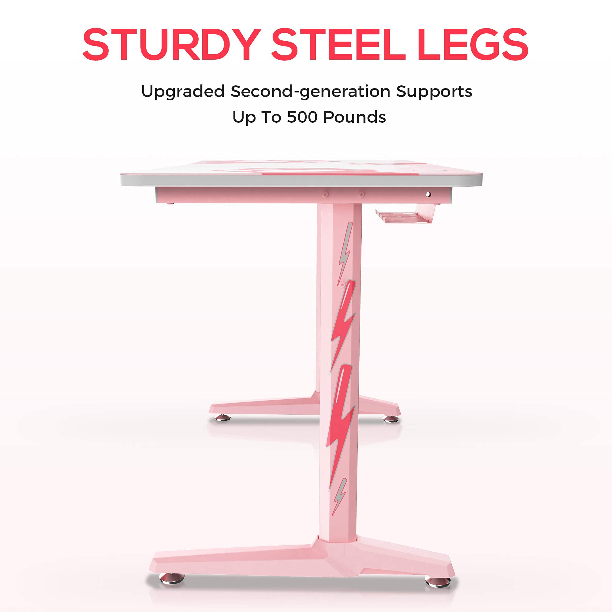 EUREKA ERGONOMIC Gaming Desk,47 Inch I Shaped Pink Computer Desk,Gaming