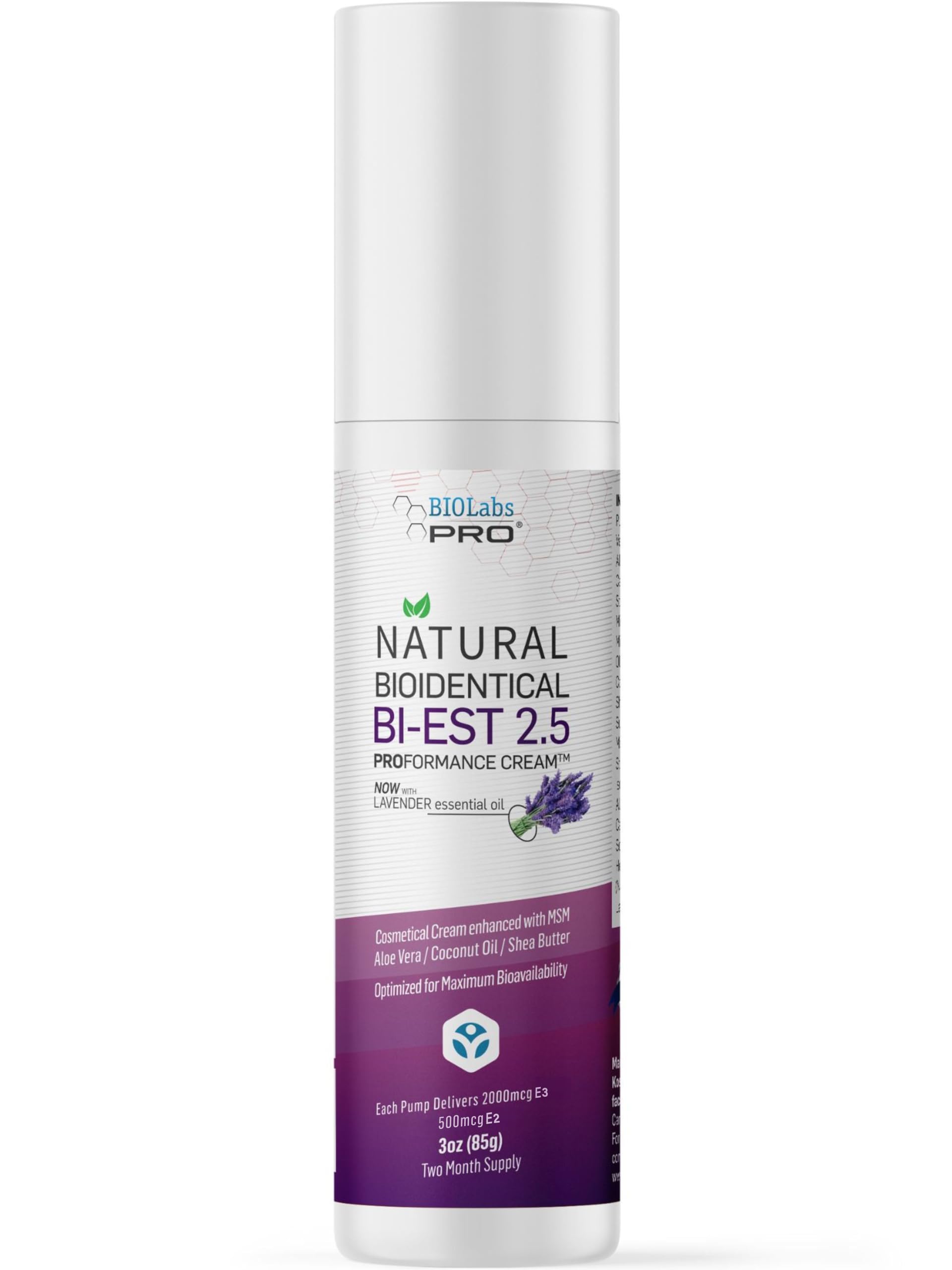 BioLabs PRO Natural Bioidentical 2.5 Estro Cream, Combo For Women Two-Month Supply (Lavender-3oz)
