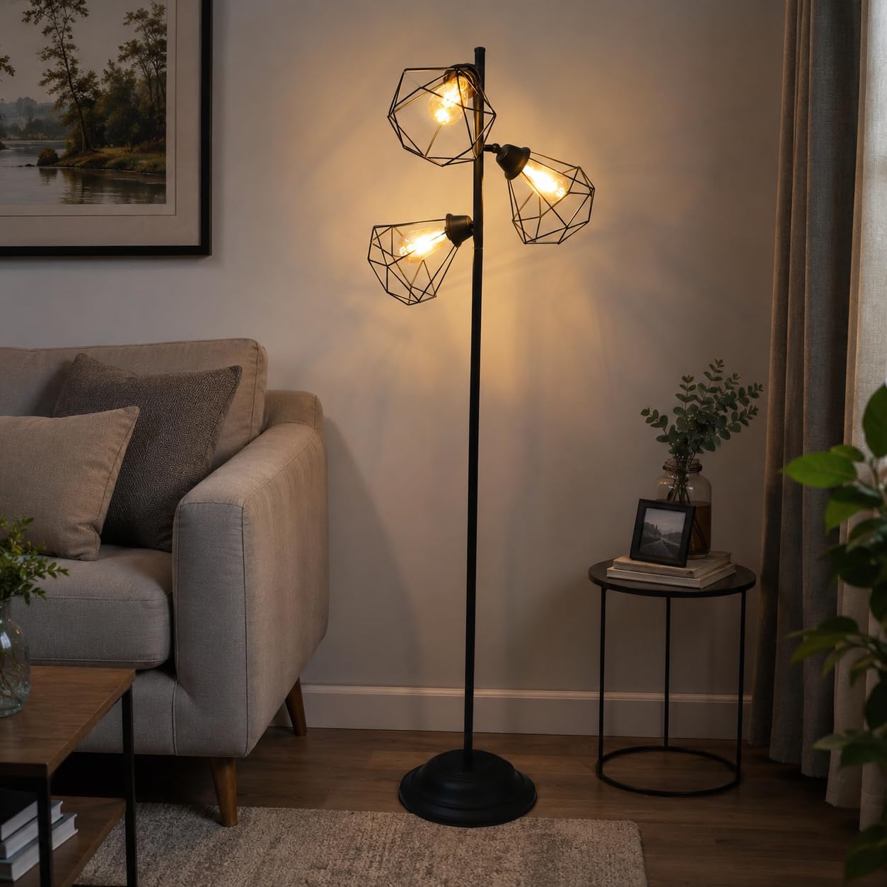 tu casa Black Iron Base Foldable Floor Lamps with White & Glass Shade for Bedroom, Living Room, Lounge, Office Area, Gifting Without Bulb for Home Decoration (Height - 64")-image-11