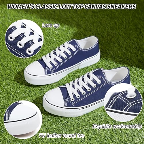 Image of Adokoo Canvas Tennis Shoes for Women Low Top Casual White Black Sneakers for Women Lace Up Fashion Comfortable Walking Shoes