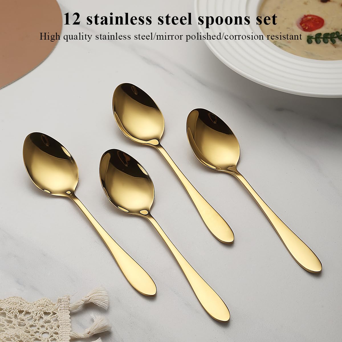 12 Cuillères à Soupe Berglander - Acier Inoxydable Qualité Alimentaire - Lave-vaisselle Safe - Pour Maison/Restaurant