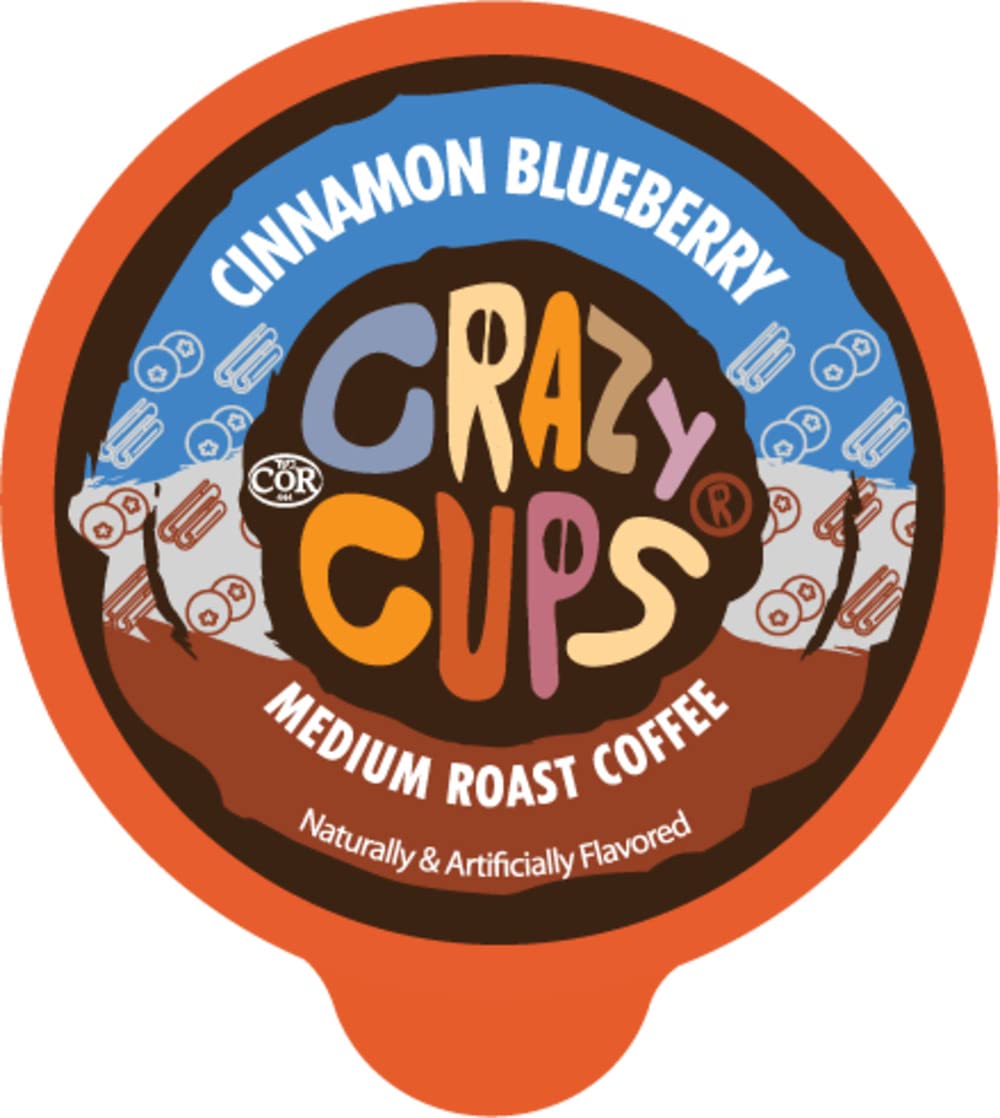 Crazy Cups Flavored Coffee Pods, Cinnamon Blueberry Hot or Iced Coffee In Recyclable Single Serve Cups For Keurig K Cups Machines, 22 Count