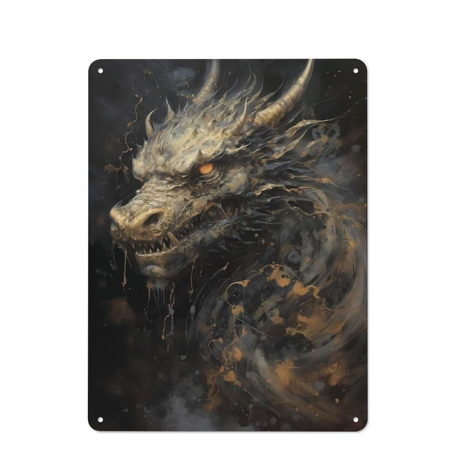 Metal Sign 40x30cm with Dragon Fantasia for Hallway Wall, Vintage Decor, for Vintage Wall Decor Fans, for Themed Room Decoration