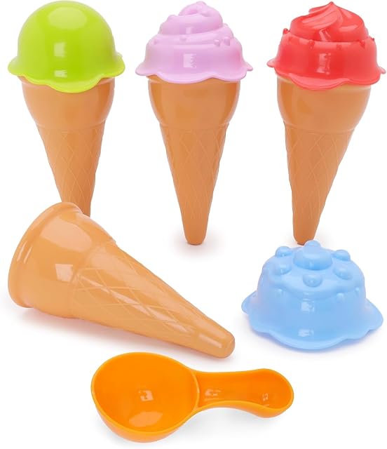 Toyland® Juego de Helado de 9 Piezas - 4 sabores de Helado Intercambiables, 4 Conos y 1 Bola