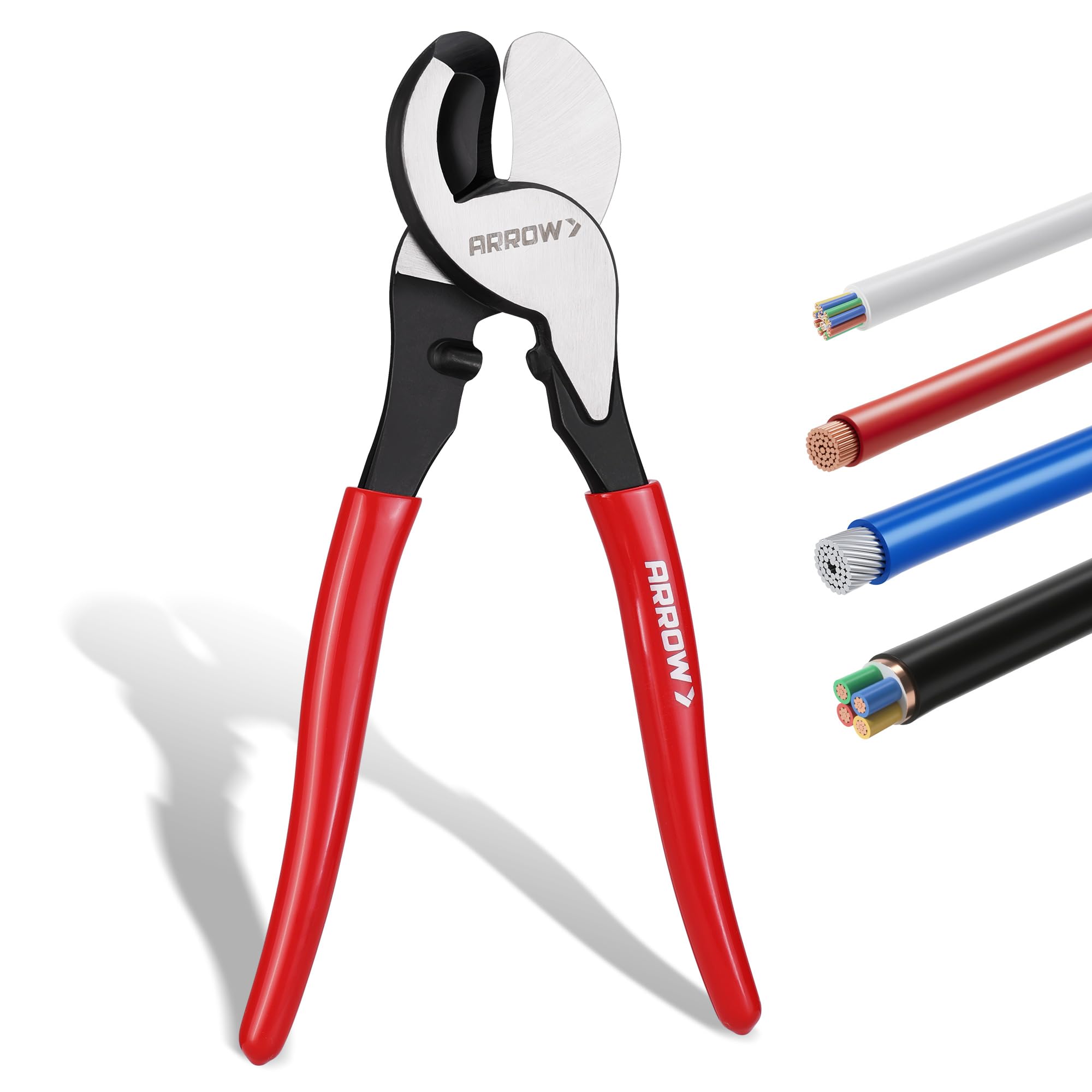 ARROW 9.5" Cable Cutter High Leverage, Wire Cutters Heavy Duty with Thick Dip-Grip Handle, CR-V Steel, Cutter Tool for 4/0 Aluminum, 2/0 Soft Wire, and 100PR 24AWG Communications Cable