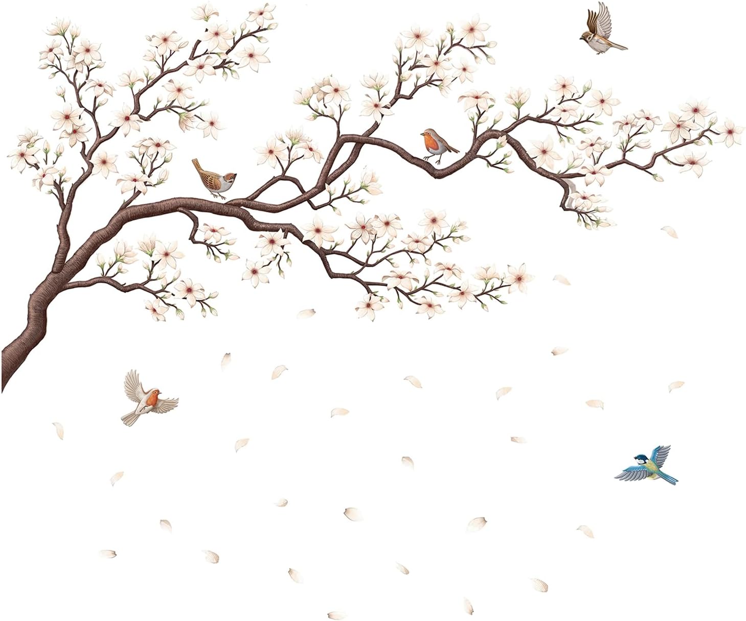 Large White Flower Wall Stickers, 31.5"x 59" Removable DIY Romantic Cherry Blossom Tree Wall Murals Peel and Stick 3D Wall Art Stickers Home Decor for Girls Bedroom Nursery Rooms Living Room