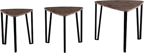 Miniatura 8 de LAVISH HOME Juego de 3 anidados, aspecto moderno de grano de madera para mesas de centro o mesitas de noche, muebles de decoración contemporánea