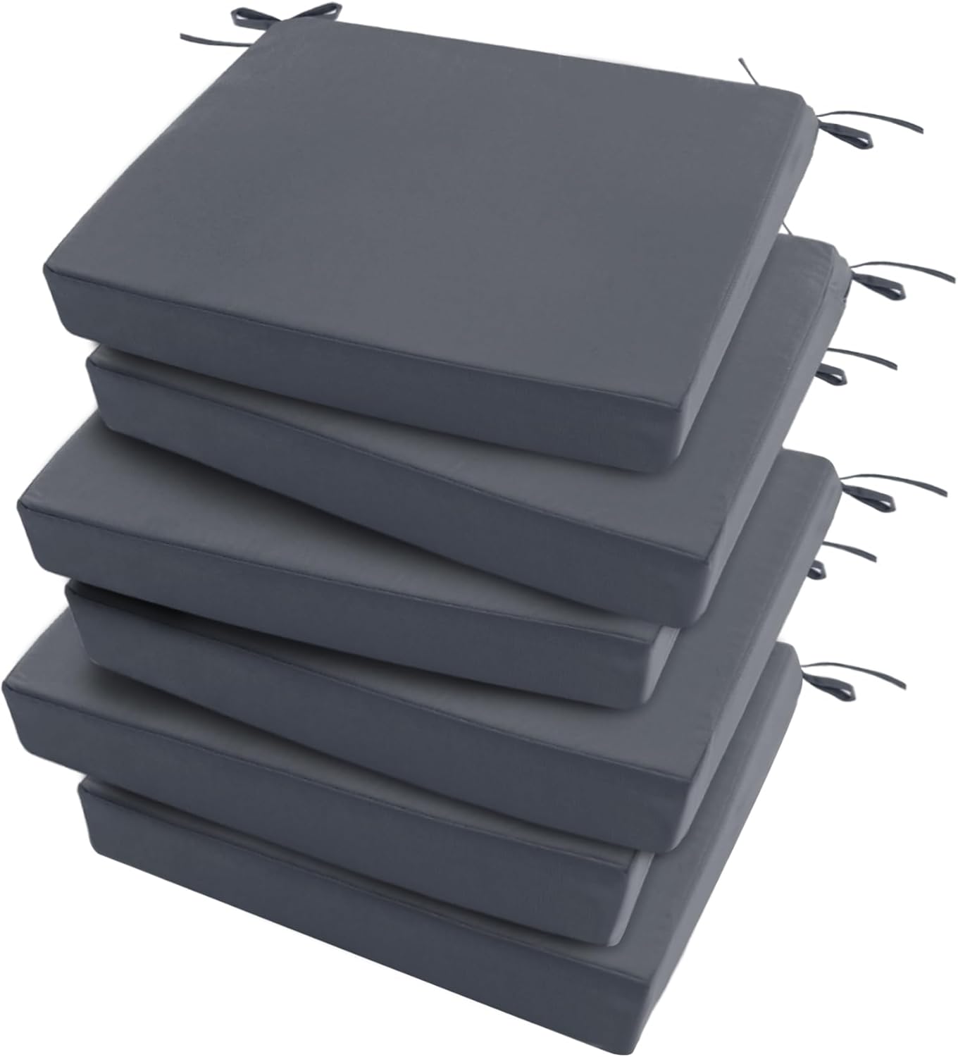 outdoor chair cushions set of 6: waterproof & fade resistant seat cushion for patio furniture - 19 x 19 x 2 inch chair pads with ties and hidden zipper -patio chair cushion replacement, dark grey 19x19x2 inch | 6 pack dark grey