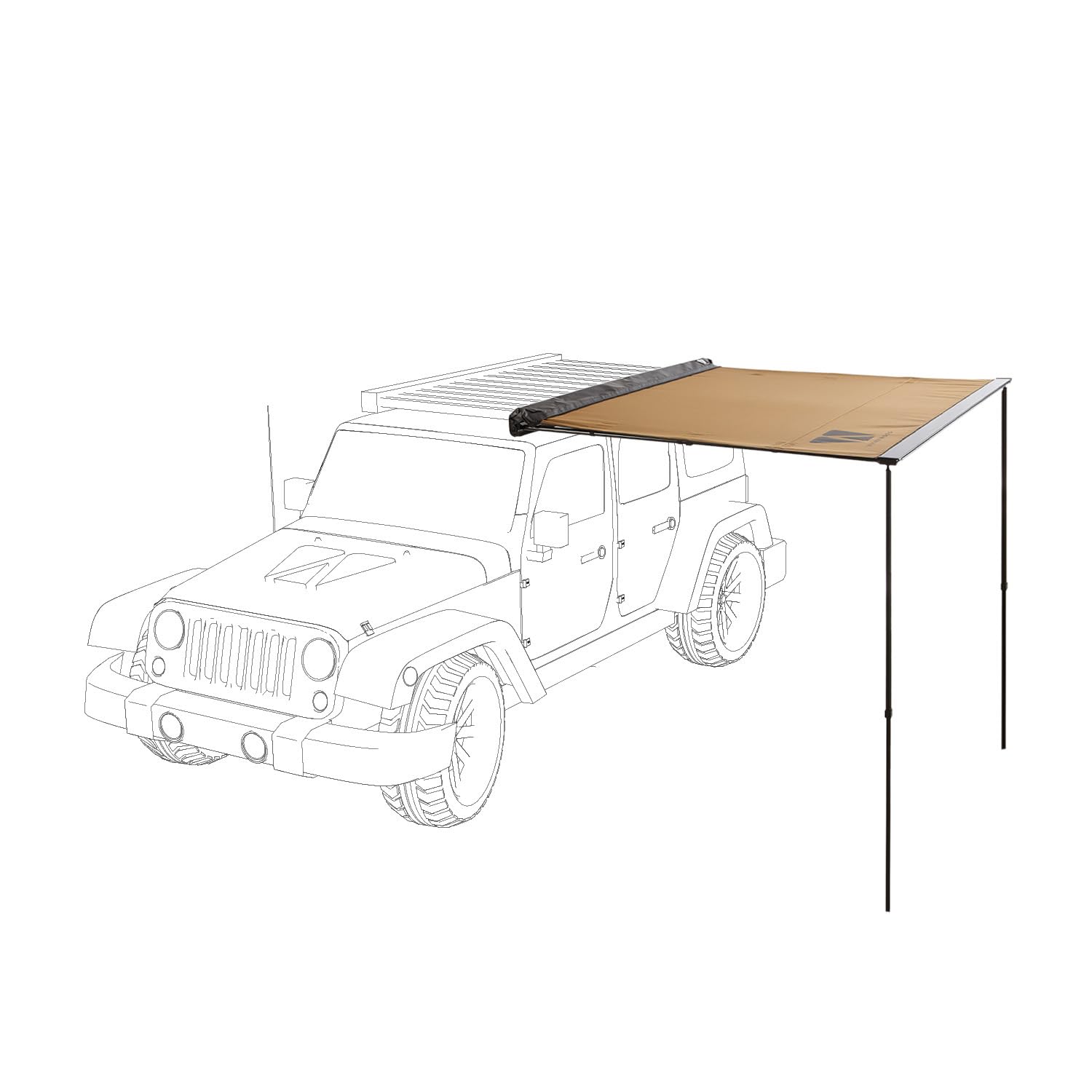 VICKYWOOD Seitenmarkise 250x200 cm Goldbraun - Fahrzeug-Markise mit LED-Lichtleiste, UV-Schutz, Auto-Markise, Aluminium-Teleskopstangen