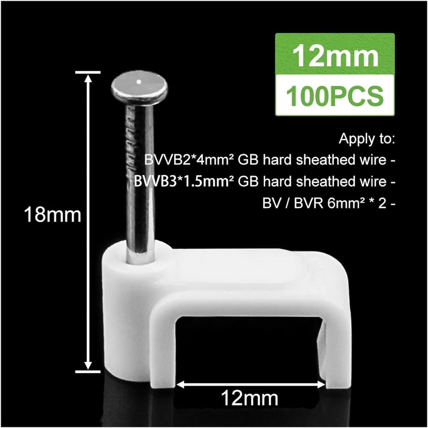 Line Clip， Cable Tidy Nail Clips,Wire,100PCS Flat Clip Management Electrical Cord Tie Holder 4mm,6mm,7mm,8mm,9mm,10mm,12mm,14mm(12mm)