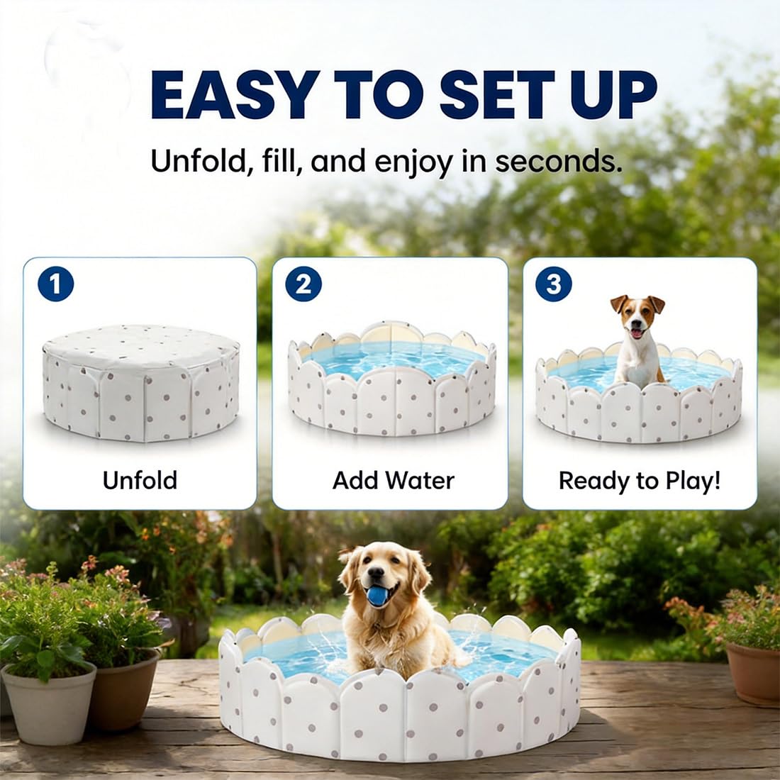 Piscina para Perros, Piscina Plegable Sin Inflado de PVC Resistente a Pinchazos, Bañera Portátil para Perros Pequeños y Grandes, Jardín Exterior Verano Viaje Playa (120CM)