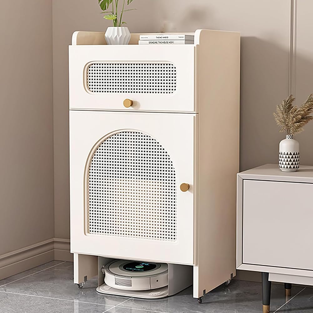 HPTHLY Modern Mobile Robot Vacuum Stand & Storage Cabinet Charging Station For Corners Hidden Sweeping Robot Holder For Entryway White Space Saving Design