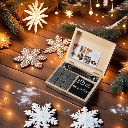 Foto von Cnwinu Whisky Steine Geschenkset, 9PCS Whiskey Steine, Pinzette, Whiskey Set Geschenke für Männer, Kühlsteine, Eiswürfel Wiederverwendbar, Whisky Set Geschenk, Freund Geschenk, Bar Zubehör