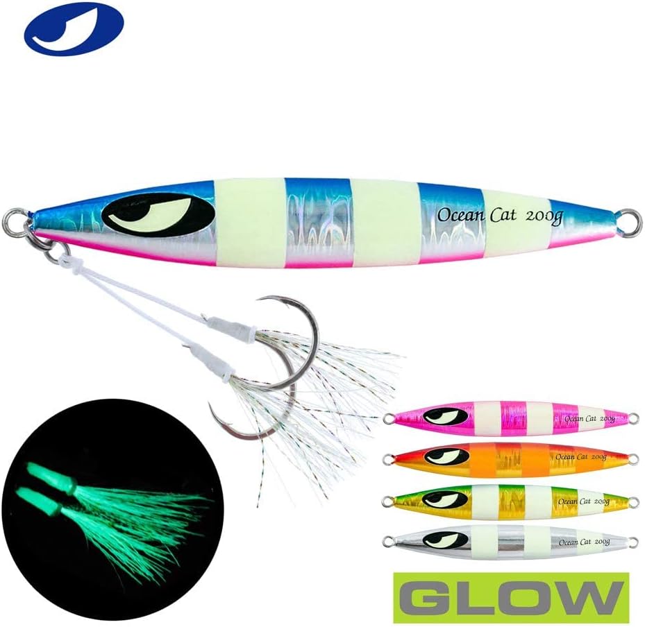 OCEAN CAT Slow Fall Fishing Luers Mental Lead Jigging Sea Baits Flat Hooks 5 Colors 5 Weights