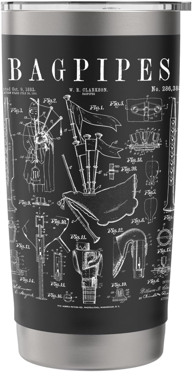 Bagpipes Bagpiper Bagpipe Player Vintage Patent Musician Stainless Steel Insulated Tumbler image 3