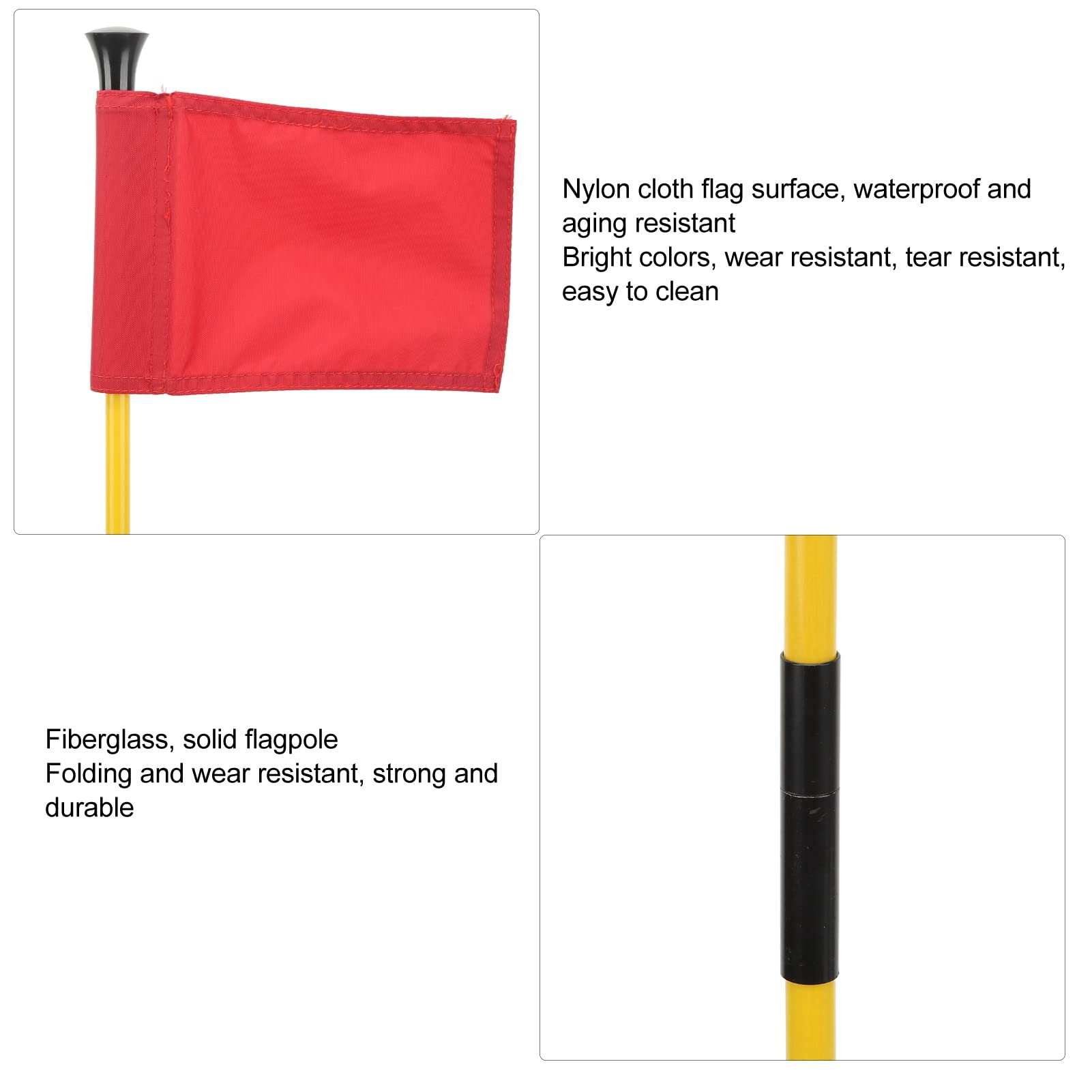 Ensemble de drapeaux pour trous de golf, tige de drapeau portable détachable en 2 sections pour mini green de putting, entraînement dans la cour avec trou de drainage et drapeau en (Rouge)