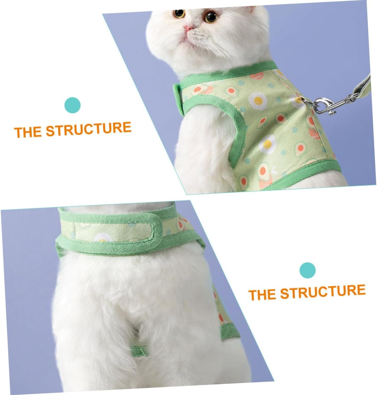 Mobestech Cat Vest Harness and Leash Set with Avocado Pattern, Breathable Mesh Material, Medium Size for Cats 6-9 Lbs, Adjustable Pet Strap for Safe Outdoor Walking and Travel
