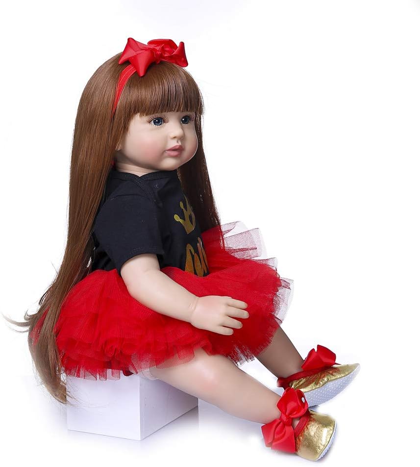 RXDOLL Reborn Toddlers Dolls Girl 24 inch 60cm Realistic Lifelike Toddler Reborn Baby Doll Soft Silicone Doll Toy Eyes Open with Long Hair for Birthday Girls Kids Gifts (3)