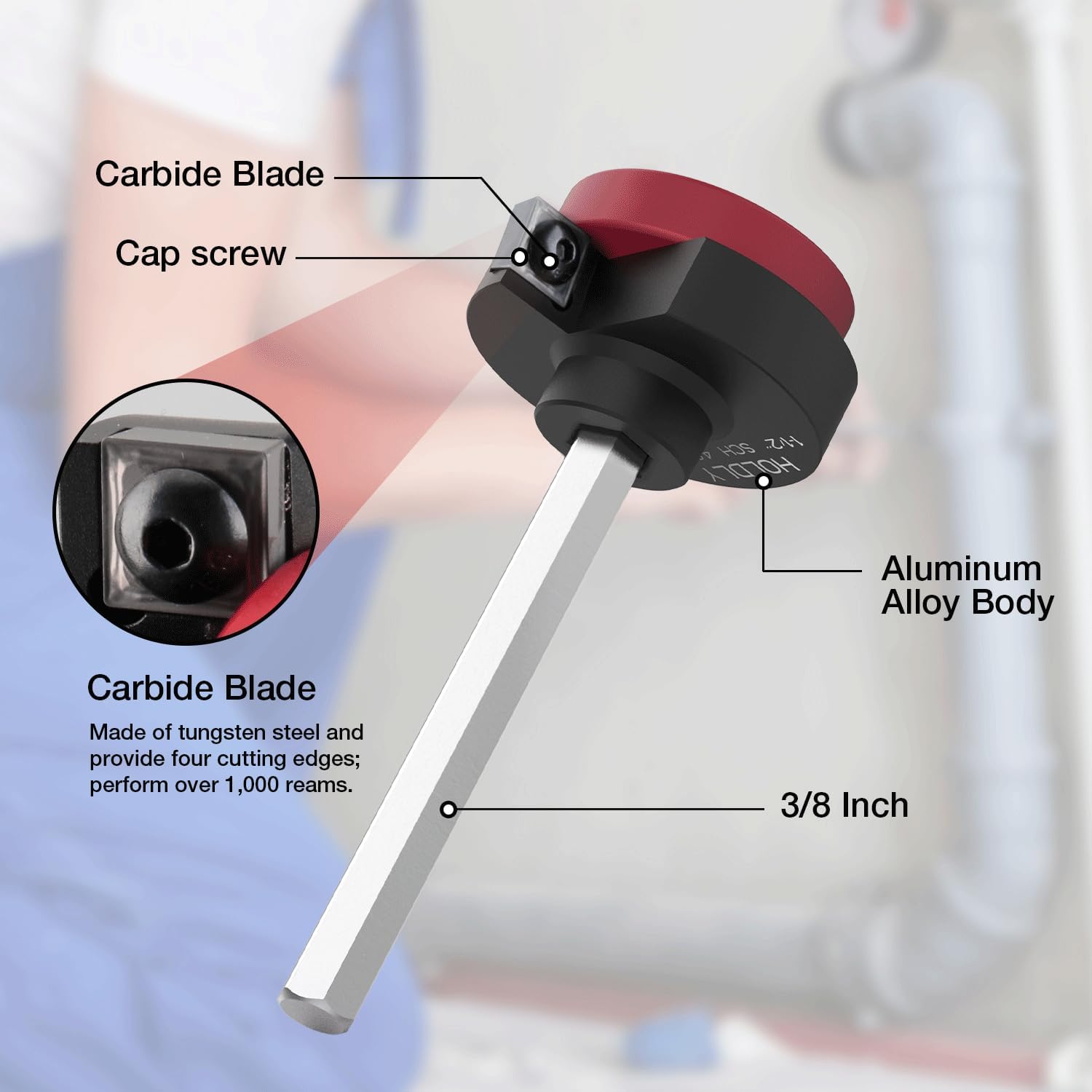 Escariador de tubería de PVC con eje hexagonal de 3/8 pulgadas – Protector de accesorios de PVC para líneas de agua, líneas de drenaje y líneas de ventilación – Herramienta de fontanería para corte