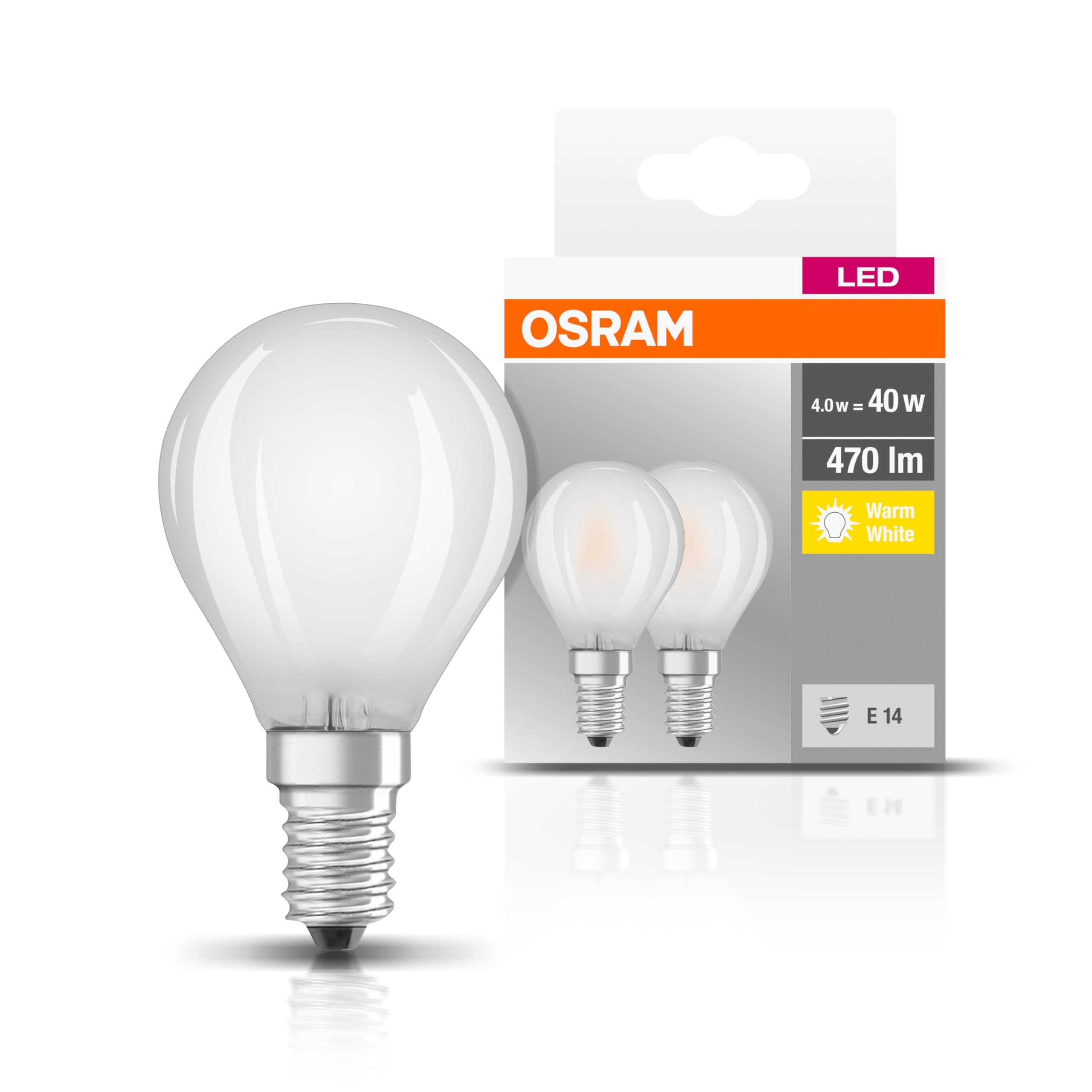 Osram Led Base Classic P / Led Lamp E14, 4 W, 220Â€¦240 V, 40 W Replacement, Warm 2Pack White