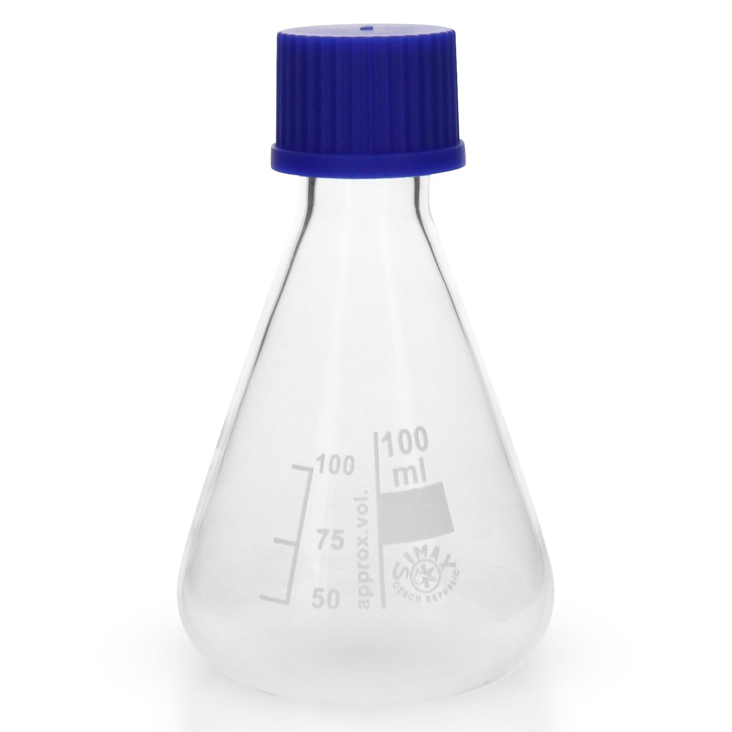 10x Erlenmeyerkolben 100ml aus hitzefestem Borosilikatglas 3.3 (Laborglas) mit Gewinde und Schraubkappe
