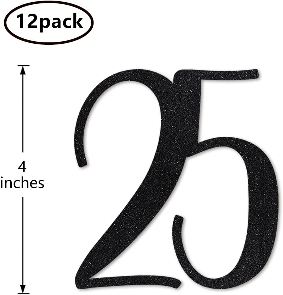 Black Glitter 25 Cut-Out Numbers, 25th Birthday Party Anniversary Decorations DIY Essentials - Image 2