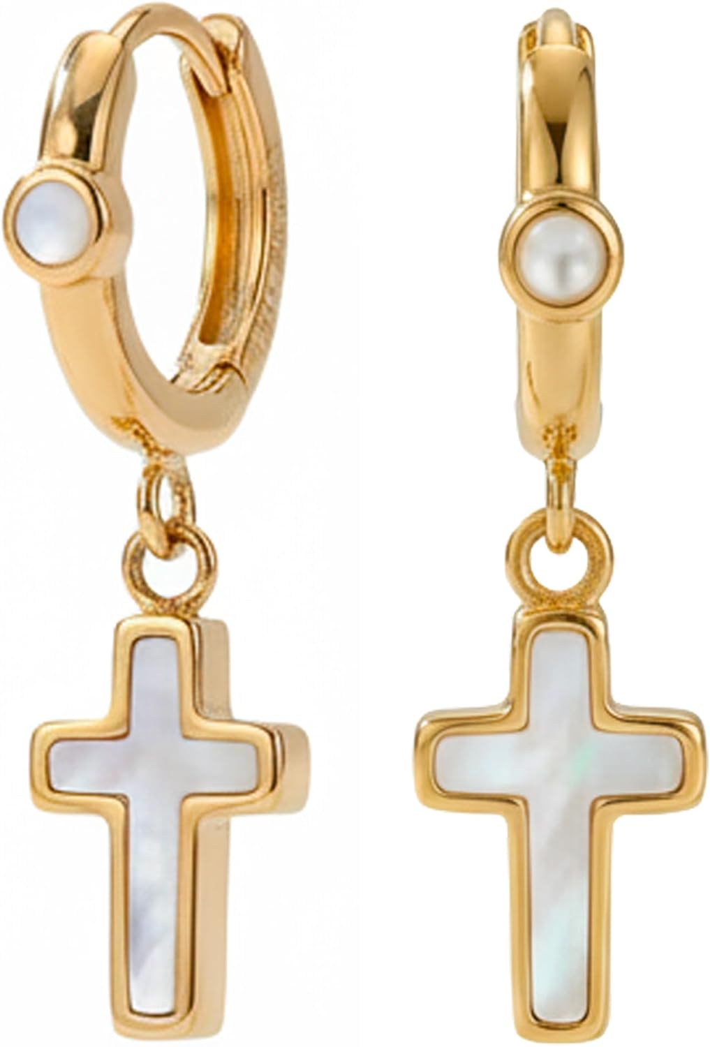 Shell Drop Hoop Earrings for Women, 18K Gold Plated Stainless Steel, Dainty Lightweight Statement Hoops, Everyday Minimal Jewelry Gift