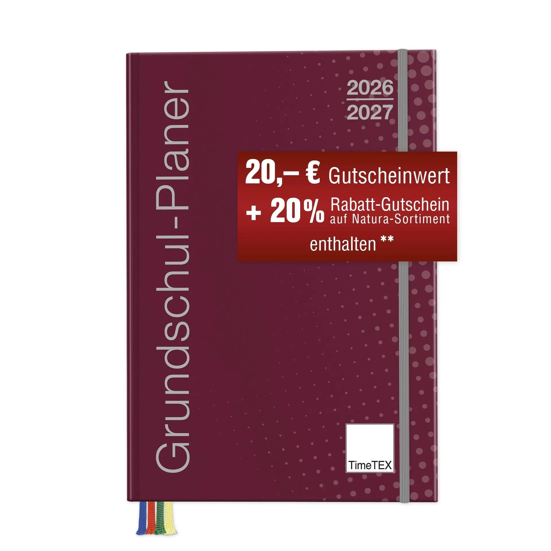 TimeTex Grundschul-Planer A4-Plus bordeaux - Schuljahr 2026-2027 - Terminplaner für die Grundschule - Lehrerkalender - Schulplaner - 10716 - mit breitem Verschlussgummi