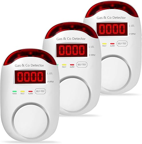Paquete de 3 detectores combinados de gas y monóxido de carbono, detector de gas natural enchufable y alarma de monóxido de carbono, alarma detector